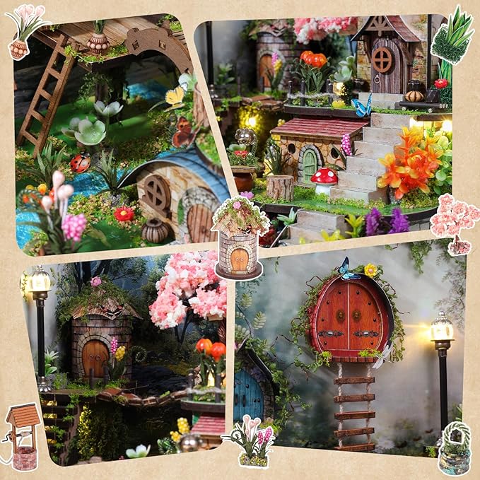 DIY Miniature Dollhouse Kit, Forest Miniature House Kits for Adults, Mini Model Building Sets with Furniture and Flowers, Wooden House Kit Decoration Gift for Birthday