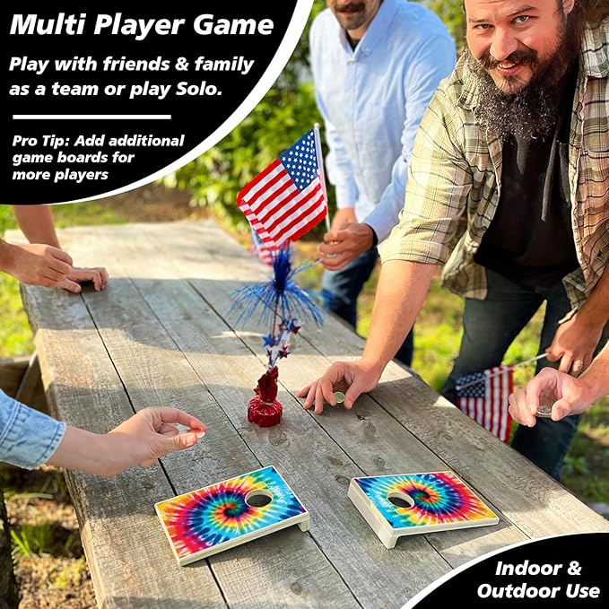 Coinhole Desktop Coin Bouncing Party Game Set | Tabletop Cornhole Board Game | Small Cornhole Travel Game Includes Coins