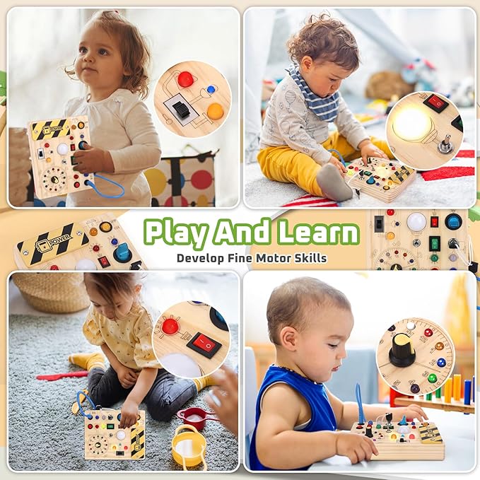 Toddler Toys Clock Busy Board with Led Light, Preschool Learning Activities Sensory Toys for Toddlers,Montessoti Toys for 1 2 3 Year Old
