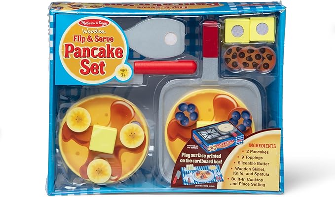 Melissa & Doug Flip and Serve Pancake Set (19 pcs) - Wooden Breakfast Play Food