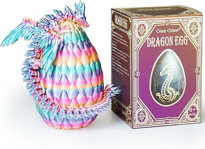 3D Printed Dragon Eggs with Articulated Fly Dragon Inside, Collectible Figurines Fidget Toy for Adults Kids Birthday Easter Christmas White Elephant Gifts for Friends Colleagues(Rainbow, M Size)