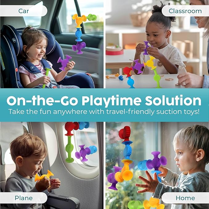 BUNMO Bath Toys Suction - Connect, Build, Create - Toddler Bath Toys - Hours of Fun & Creativity - Fine Motor Skills - Stimulating Sensory Toys - Non-Mouthable Toy 3+ - Textured 10 Pack
