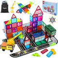 Theefun 70pcs Magnetic Tiles Road Set with Crane & 2 Cars Magnetic Blocks Double Side City STEM Construction Toy Gifts for Kids 3+ Years Old, Include 56 Magnetic Blocks, 13 Magnet Toppers, 1 Bag
