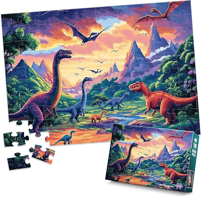 100 Piece Puzzles for Kids Ages 4-6 6-8 8-10, Large Piece Dinosaur Jigsaw Puzzle for Kid Boys 4-10 Year Old, Kids Puzzles Ages 5-8 Children Learning Educational Puzzle Toys Gifts for Girls Boys