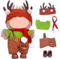 17cm Doll Clothes Set (No Doll), 5 Pieces Outfit Set for 6.7inch Dolls Suit, Stylish Adorable Dolls Christmas Clothes Accessories,Includes—Moose hat + Scarf + Top +Overalls+ Shoes(Style G)