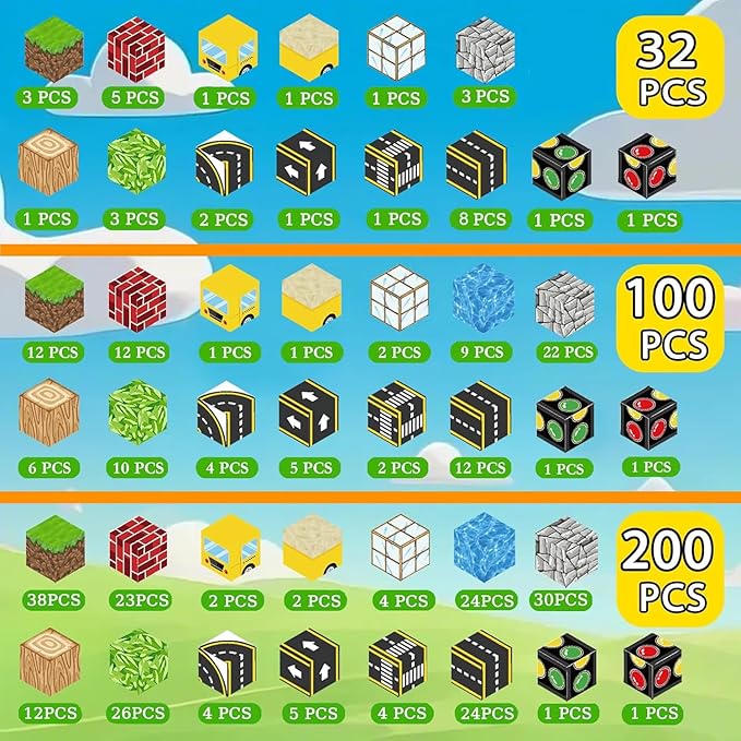 100PCS Magnetic Building Blocks for Kids Ages 4-8, Magnetic Cubes, Magnet STEM Sensory Toys-Tiles Road Track, Magnet World Build Set, Christmas Birthday Gifts Toy for Girls & Boys 3+ Ages