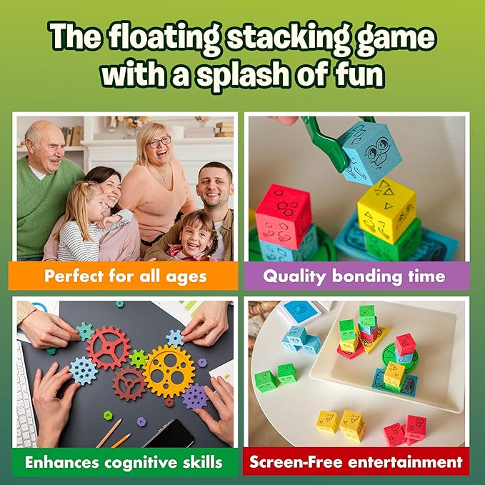 The Uzzle Topple Toads – Fun & Competitive Stacking Game - Engaging Balance Board Game - Endless Laughter & Excitement -2-4 Players