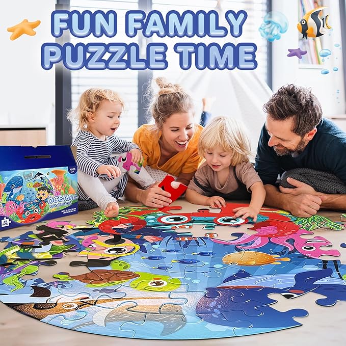 Puzzles for Kids Ages 4-6,48 Piece Ocean Large Floor Puzzles for Kids Ages 3-5, Toddler Learning Preschool Educational Development Toys Christmas Birthday Gift for Boys Girls