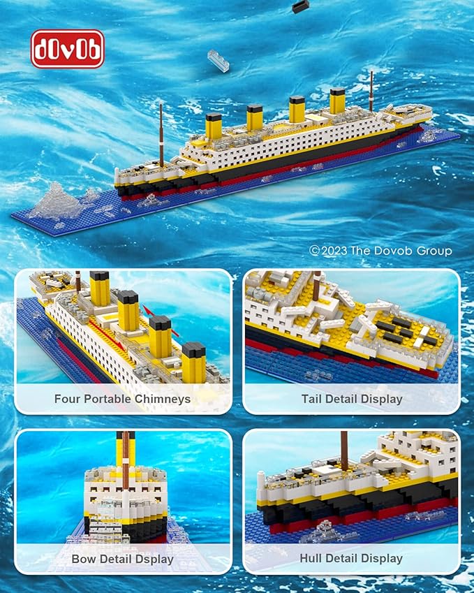 dOvOb Micro Mini Blocks Titanic Model Building Set with 2 Figure, 1872 Piece Mini Bricks Toy, Gift for Adults and Kids