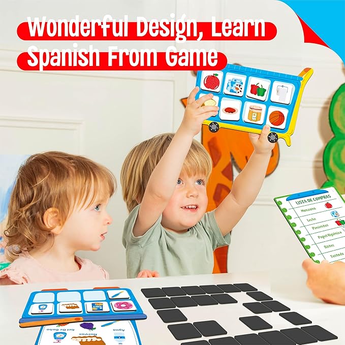 Magnetic Shopping List Game, Funny Spanish Groceries Matching Memory Game, Race to Collect Your Items Educational Toy for Boys & Girls at Home