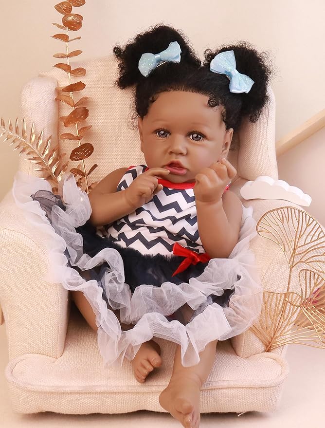 HOOMAI Lifelike Reborn Baby Dolls with Soft Body African American Realistic Girl Doll 22.8 Inch Best Birthday Gift Set