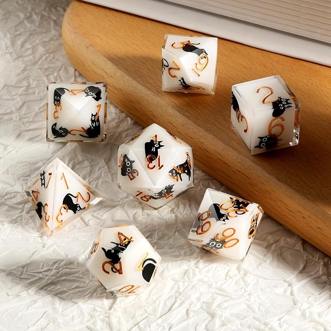 DNDND Cat DND Dice 7-Piece Sharp Edge Polyhedral D&D Dice Set with Gift Case for Dungeons and Dragons D&D 5E Table Game
