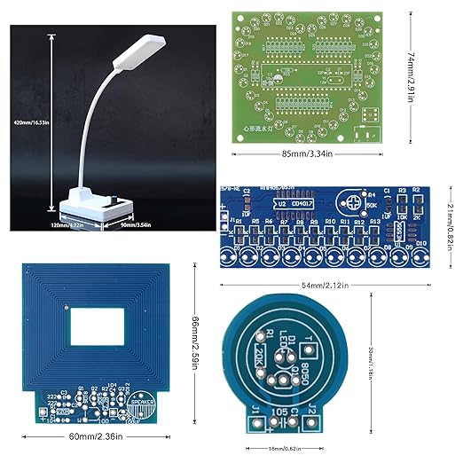 Soldering Practice Kit 5-in-1 DIY Classic Desk Lamp, Square Metal Detector, Small Tesla, Heart Shaped Flow Lamp Soldering Skills Learning DIY Electronic Product Soldering Kit