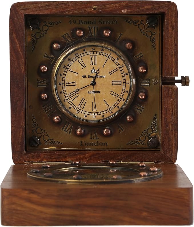 Handmade Brass Sundial Compass with Rosewood Box - Authentic Vintage Maritime & Nautical Decor, Collectible Gift for Him or Her
