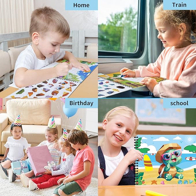 Sticker Paint Books for Kids Ages 4-8,Animals Designs Paint by Stickers,Party Birthday Stickers for Kids Boys Girl