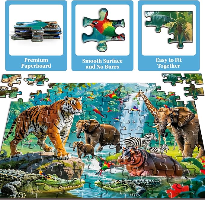Puzzles for Kids Ages 4-6, 2 Pack 100 Pieces Jigsaw Puzzles for Kids 3-5 4-6 (Forest Animals and Ocean Life), Learning & Educational Games Beautiful Gift for Kid Toddlers 3-8