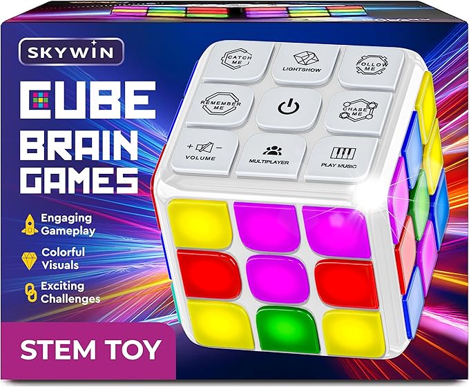 Skywin Puzzle STEM Memory Cube Game, Entertaining, Fun & Unique Flashing Memory Cube, Electronic Memory & Speed Game Development for Kids & Adults, Brain Hands and Eyes Coordination Game Cubes (White)