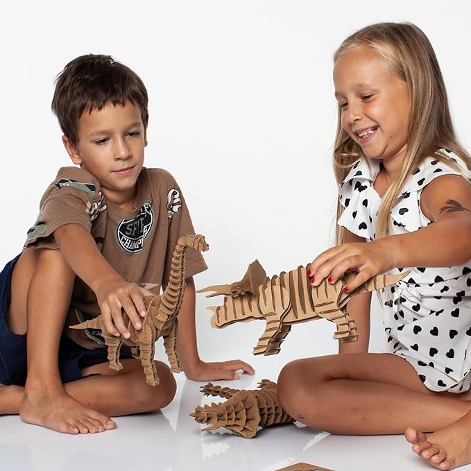 Cottify Dinosaur 3D Cardboard Puzzle - Fun 3D Puzzles for Adults & Kids, Easy to Assemble 3D Puzzle, Eco-Friendly, No Scissors or Glue Needed, Perfect Sustainable Gift (Triceratops)