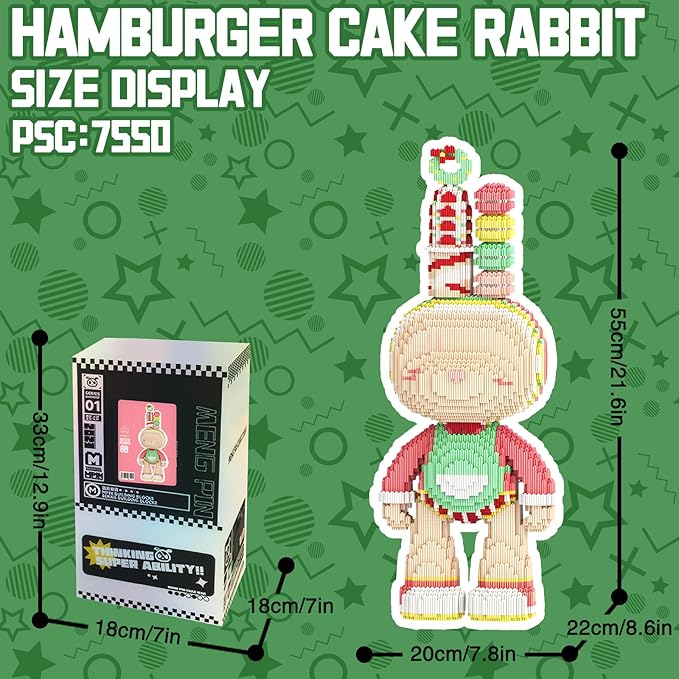 Rabbit Animal Micro Building Blocks Set for Adults Cute Large Sets Toys Gift Kids 7550 Pieces 55cm High Series
