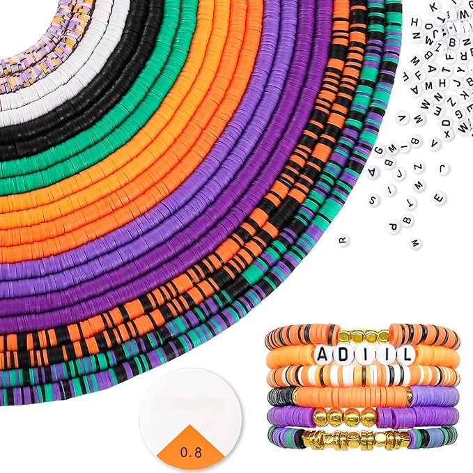 ADIIL 7200pcs Clay Beads Bracelet Making Kit, 6mm Polymer Heishi Beads for Jewelry Making, Friendship Bracelet Kit Birthday Gift for Adults Halloween