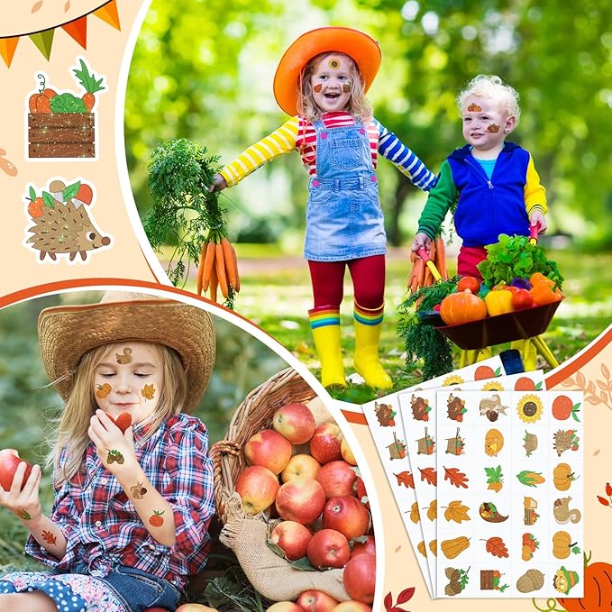 Landhoow 240 Pcs Fall Tattoos Temporary Autumn Glitter Face Tattoos Cool Body Sticker Costume Accessory Tattoos Party Favor