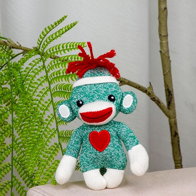 Plushland Adorable Sock Monkey, The Original Traditional Hand Knitted Stuffed Animal Toy Gift-for Kids, Babies, Teens, Girls and Boys Baby Doll Present Puppet 6 Inches