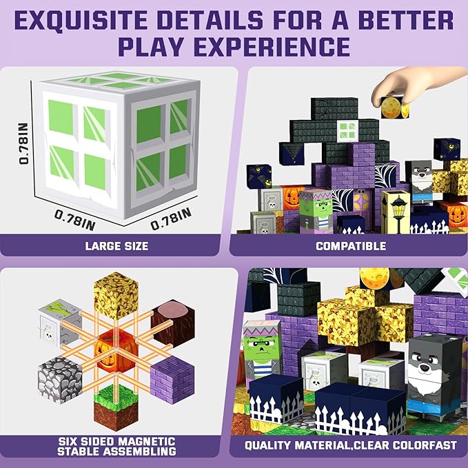 Halloween Magnetic Blocks 100 Pieces for Kids, Magnetic Tiles 3D Sensory Construction Building Dog Pumpkin, Magnet Cubes Stacking Toys Games for Toddlers Boys Girls Ages 3+
