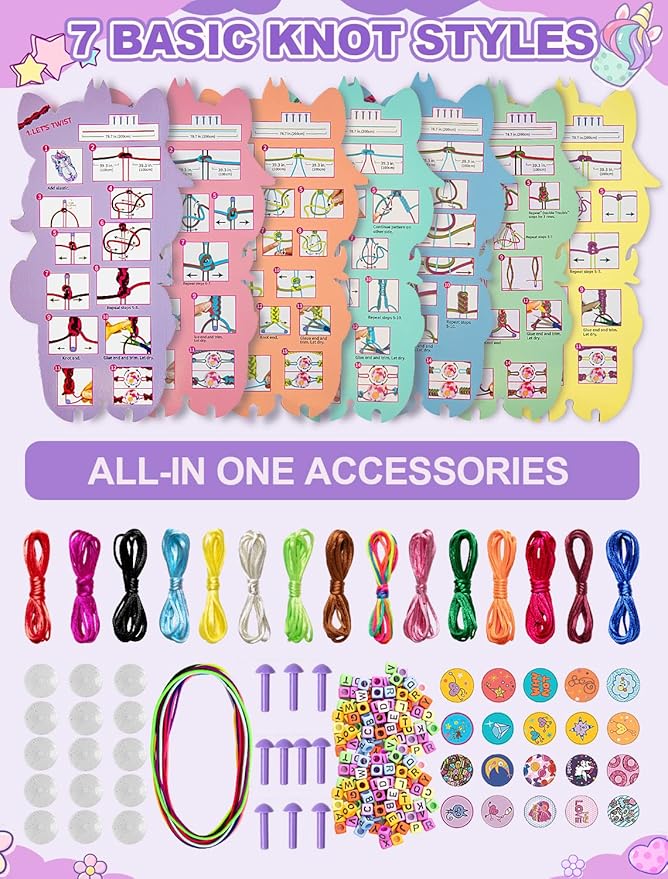 AONTESS Friendship Bracelet Making Kit for Girls: Unicorn Bracelet Maker Tool with Beads, String & Tutorial Cards - DIY Jewelry Gift for Kids Ages 6 7 8 9 10 11 12, Birthday & Christmas