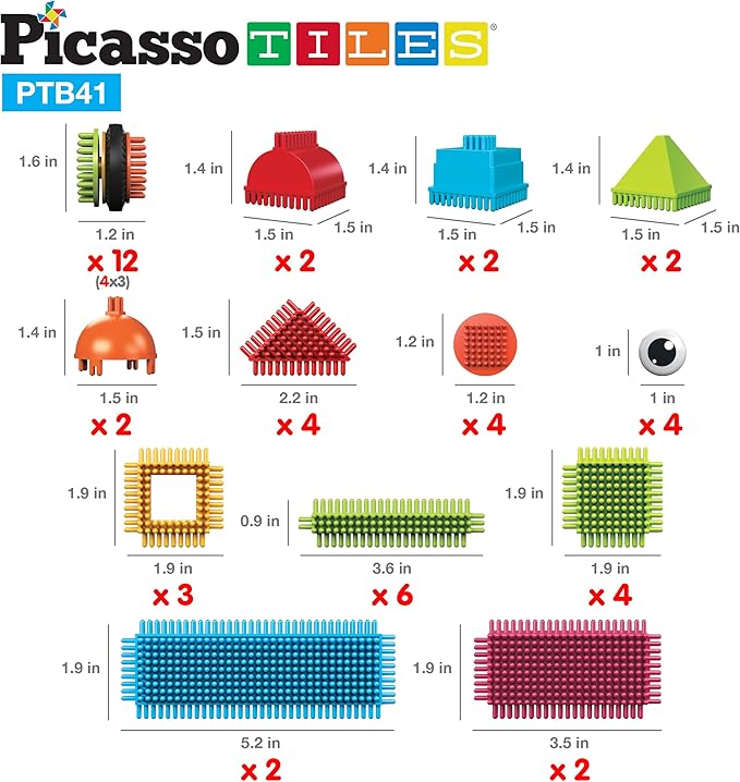 PicassoTiles Toys 41 piece Hedgehog Block Building Blocks Construction Toy Set w/IdeaBook Learning Playset None Magnetic STEM STEAM Educational Kit Child Brain Development Preschool Kindergarten PTB41