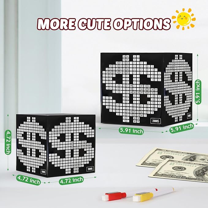 Primo Lines Piggy Bank for Adults,10k Savings Challenge Box, 5.91inch Money Saving Box 10,000 with Counter for Savings Goal $3000 $5000, Unbreakable Metal Cash Box with Money Target, Kakeibo Money Box