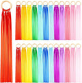 Junkin Ribbon Rings Hand Kite Waldorf Toys Dancing Wrist Ribbons Rainbow Streamers with Wood Ring Educational Toy for Playroom Dancing Birthday Party Gift(Solid Color,24 Pcs)