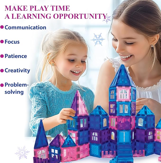 111 pcs Magnetic Tiles - 3D Diamond Building Blocks, STEM Educational Toys for Kids, Perfect for Pretend Play, Birthday Gifts for 3-8 Year Old Girls and Boys, Free Bag Included