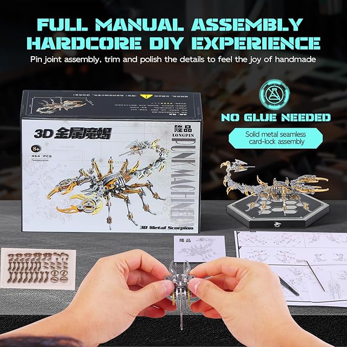3D Metal Scorpion Puzzle - Laser-Cut DIY Challenge, Lifelike Collectible Decor for Adults & Teens, for Puzzle Enthusiasts & Nature Lovers(Gold)