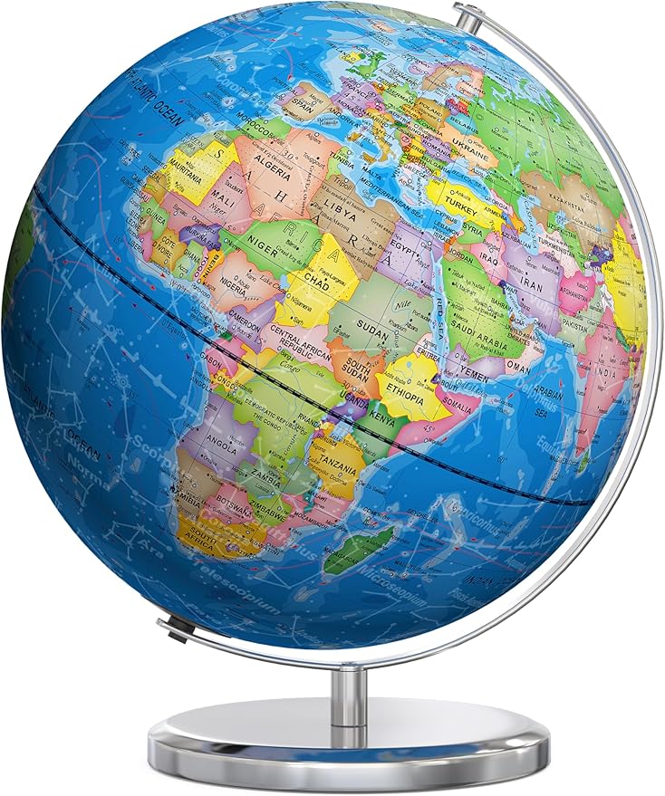 Orionstar 13" Large World Globe with Stand, Educational Globe for Kids Learning, Colorful HD World Map Details, Illuminated Globes Lamp with Stable Heavy Metal Base, Constellation