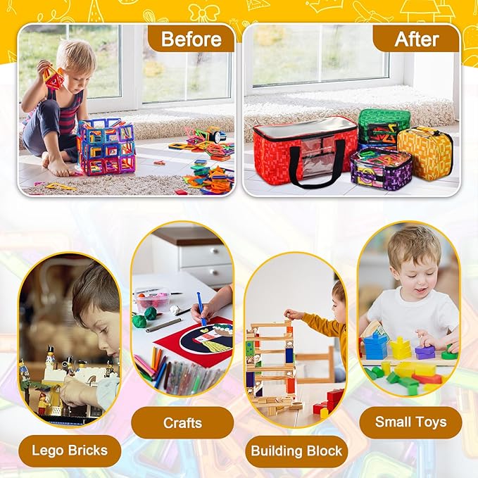 5-Pack Magnetic Tiles Storage Bags Set,Toy Organizer Case,Multifunction Portable Travel Magnetic Tile bag with Visible Top for Building Blocks,Lego Bricks,Puzzles,Toy Cars,Board Game