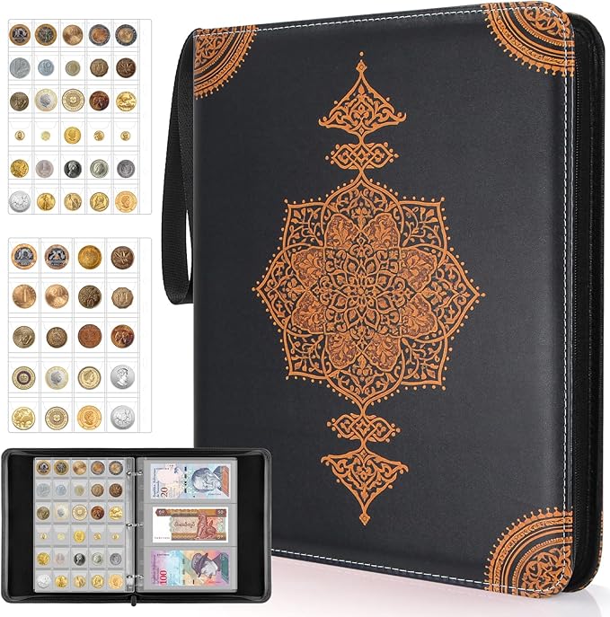 Coin Collection Book Holder - 400 Coins Pockets+15 Bills Pockets, Coin Display Organizer Storage Album for 20/25/ 27/30/38mm Coin