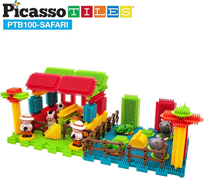 Picasso Toys PTB100 100pcs Hedgehog Block 3D Building Blocks Tiles Safari Theme Set Learning Playset STEM Toy Set Educational Kit Child Brain Development Preschool Kindergarten Toy for Age 3 & Up