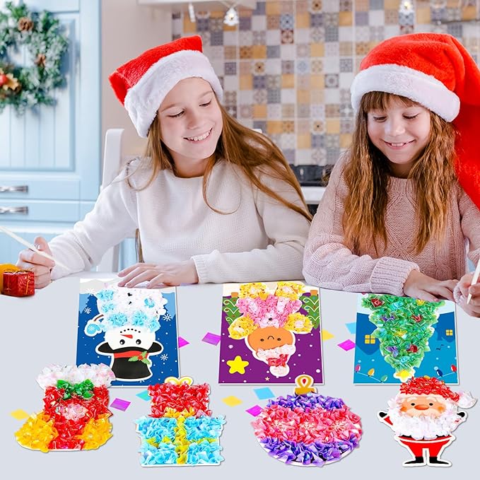 Lonfliness 8PCS Poke-in Craft and Art Kits Kids Christmas No-Mess Fabric Sewing Art Girl Boy 4-12 Puzzle Puncture Painting Santa Snowman Gingerbread Xmas Toy Gift Creative Activity Game Birthday Party