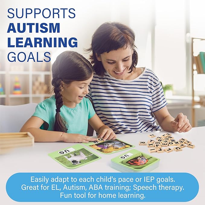 BenBen Spelling Games with 224 Flashcards, 2-4 Players, Learning Games for Kids Ages 4-8, Educational Autistic Toys for Kindergarten 1st 2nd 3rd Grade, Preschool Autism Classroom Must Haves