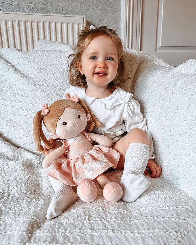 Personalized Soft Baby Doll Toys for Girls (16''), My First Birthday Gift, Christmas Dolls, Baby Rag Doll Plush Toys for Toddler Kids Infants -Sweetheart Girl Light