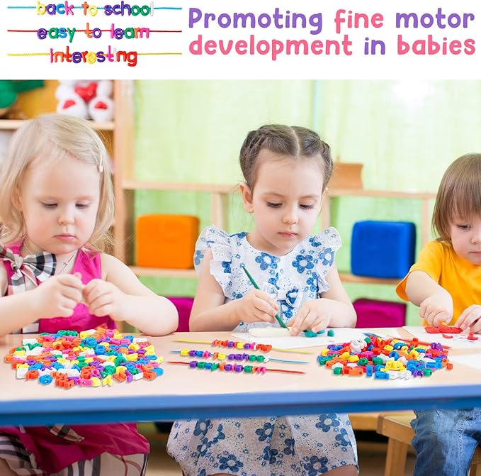 Wesiti 408 Pcs Lacing Letters Alphabet Learning Toys Toddler ABC Alphabet Beads Lacing Sports Skills Toys for Preschool Games Homeschool Supplies Early Spelling (Lowercase Letters)
