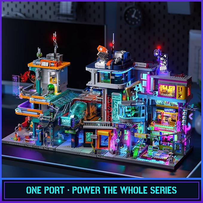 Cyberpunk Game Stack Lighting-Building-Bricks Set - Cyberpunk Neon City Future Gaming Room Street View Collection LED Light Model Set 2580 Pcs for Adults and Sci-fi Lovers