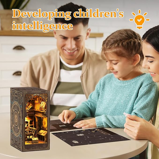Book Nook Kit for Adult - THRIVINGIVAN DIY Miniature Model Build Dollhouse Kit 3D Wooden Puzzle with Sensor Led Light for Bookshelf Bookend Insert Decor Adults Teen Crafts