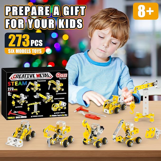 Erector Sets for Kids Ages 8-12,6 Nano Engineering Toys for Kids 5-7,Metal Building Construction Model kit,DIY STEM Building Blocks Gift for Boys & Girls(273pcs)