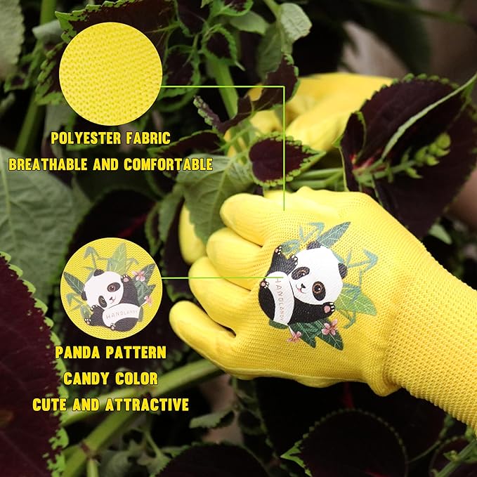 HANDLANDY 2 Pairs Kids Gardening Gloves, Toddler Children Garden Yard Work Outdoor Playing Gloves, Rubber Coating, for Girls Boys Youth (Size XXL, Yellow)