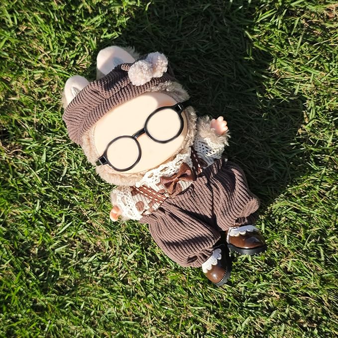 17cm Doll Clothes Set, Cute Boy Outfits and Glasses, 6 PCS Cute Hat & Overalls Set Stylish Outfits Exquisite Accessories