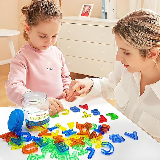 Transparent Capital Letters 52 Pcs for Light Table,Light Table Toys and Manipulatives for Kids,Educational Alphabet Set