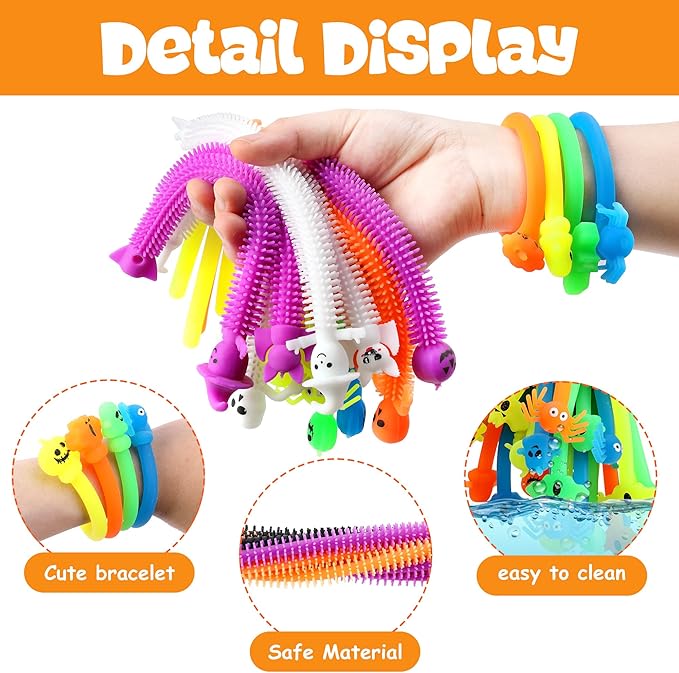 codree 48 Pcs Halloween Stretchy Fidget Toy, Colorful Stretchy Strings Sensory Fidget Toys, Sensory Stress Relief Stretch Toys with Ghost Pumpkin Bats Skull for Kids Party Favors Treat Bags Gifts