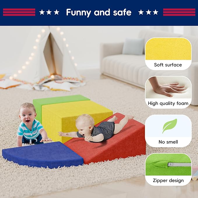 TOLEAD Large Baby Climbing Blocks 4pcs Climbing Toys for Toddlers - Ultra High Density Soft Foam Play Gym Equipment Easy Wash for Indoor Nursery