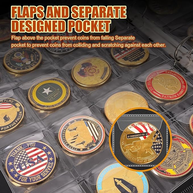 Coin Collection Book Holder for Collectors, 300 Pockets Fireproof Coins Collecting Album & 36 Sleeves Money Storage Case for Coin Currency Collection Supplies, Bill, Pennies, Quarters, Stamp